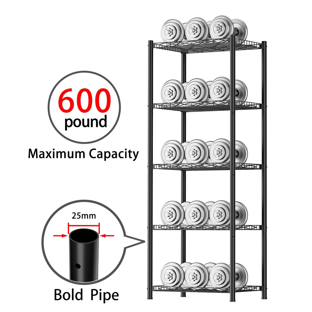 VETALLO Wire Shelving Units,5 Tier Metal Shelves,Storage Rack Small Shelf, Utility Narrow Standing Racks Unit for Kitchen,Garage, Pantry, Laundry,Bathroom,Closet Organizer (16.6" L x 11.8" W x 53" H) VETALLO
