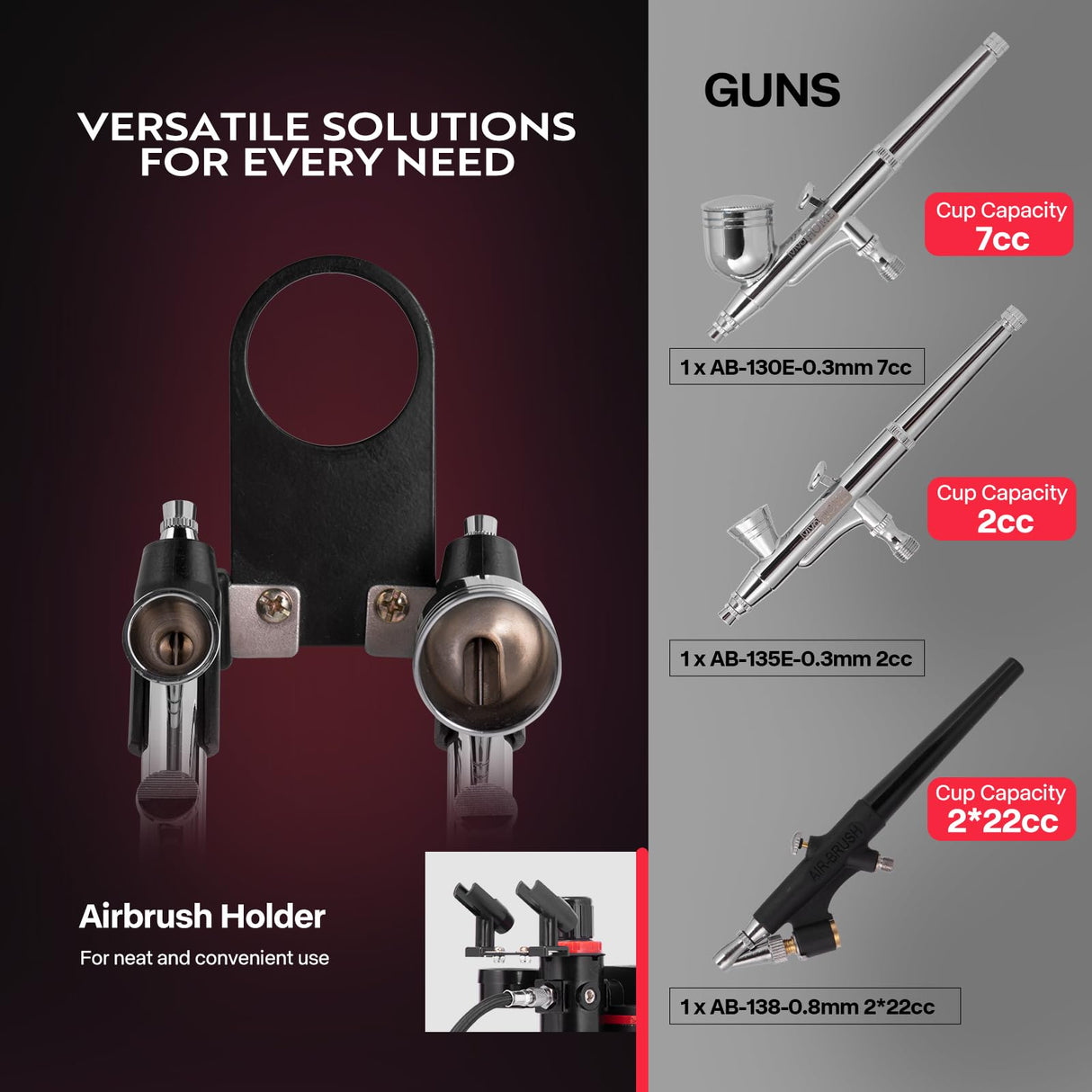 VIVOHOME Airbrush Kit with Dual Fan Air Compressor and 3 Dual Action Airbrush Gun, Gravity and Siphon Feed, Quiet Air Brush Set with 8 Primary Opaque Colors, Cleaning Brush, 2 Cup VIVOHOME