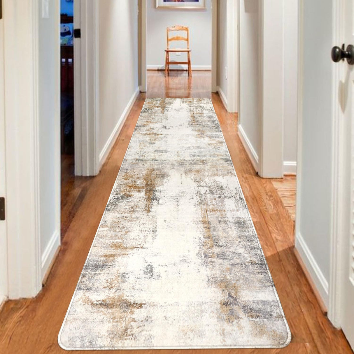 famibay Hallway Runner Rug 8 ft, Washable Runner Rugs with Rubber Backing Modern Abstract Runner Rug Non Slip Soft Low Pile Long Carpet Runners for Hallway Kitchen Entryway Bathroom(Beige/Camel) famibay