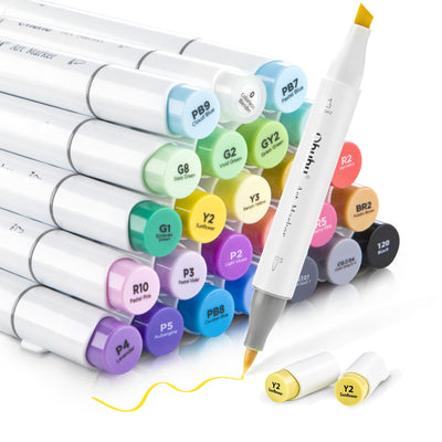 Ohuhu Alcohol Markers Brush Tip - Double Tipped Alcohol Based Markers for Beginners Artist Sketching Adult Coloring Illustration - Brush Chisel Dual Tips - 24 Basic Colors of Ohuhu Markers Honolulu
