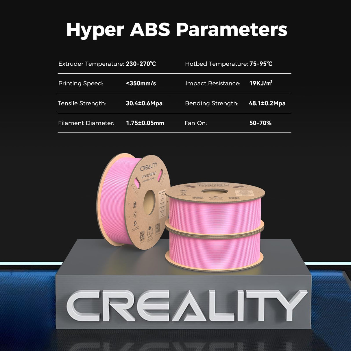 Creality Hyper ABS Filament, Official 3D Printer Filament ABS 1.75mm for High-Speed Printing Convenient Open Printing Material, 1kg(2.2lbs) Spool Fit Most 3D Printer (Pink) Creality