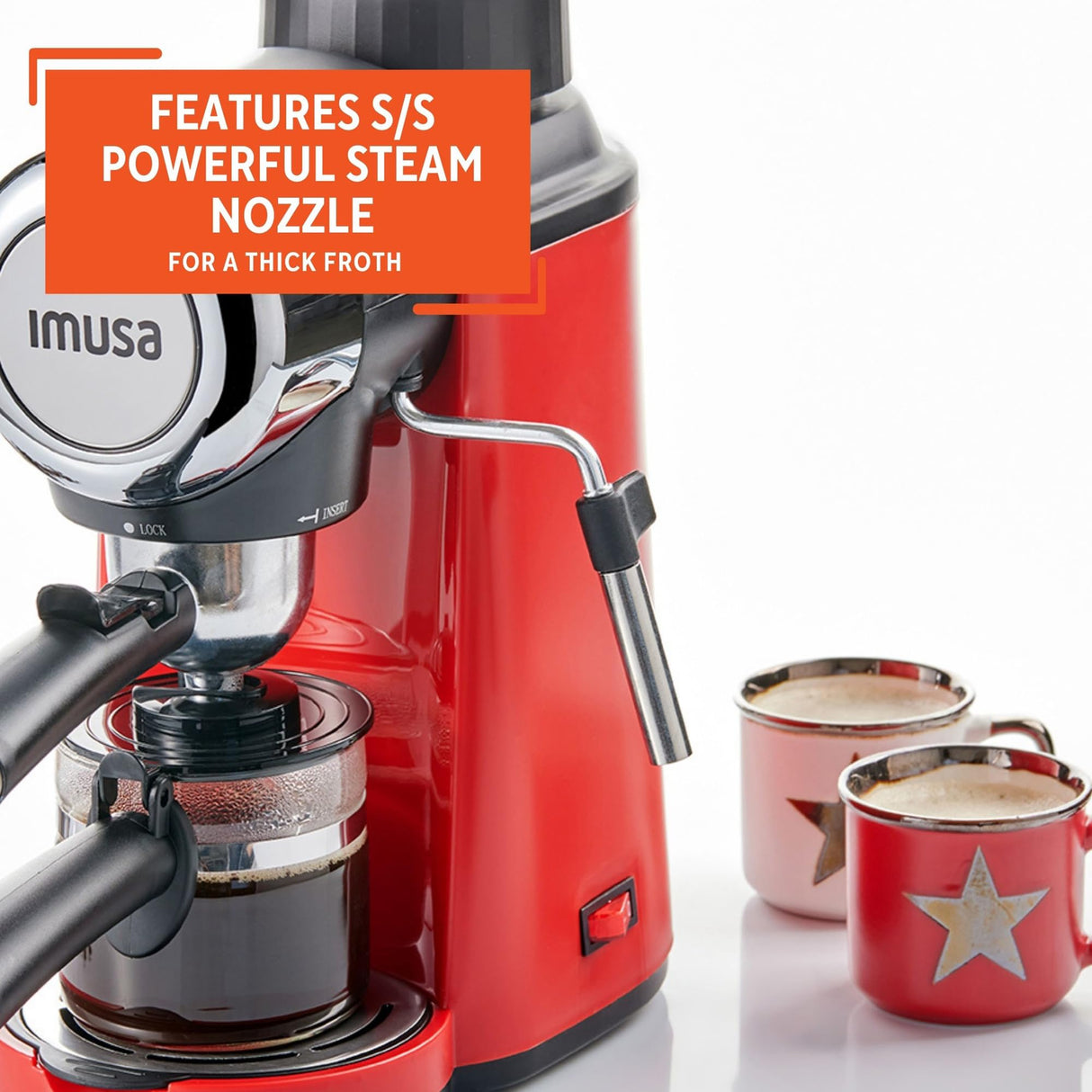 Imusa 4 Cup Epic Electric Espresso/Cappuccino Maker (Cafe Cubano, Cortadito, Colada, Cafe con Leche), Red IMUSA USA