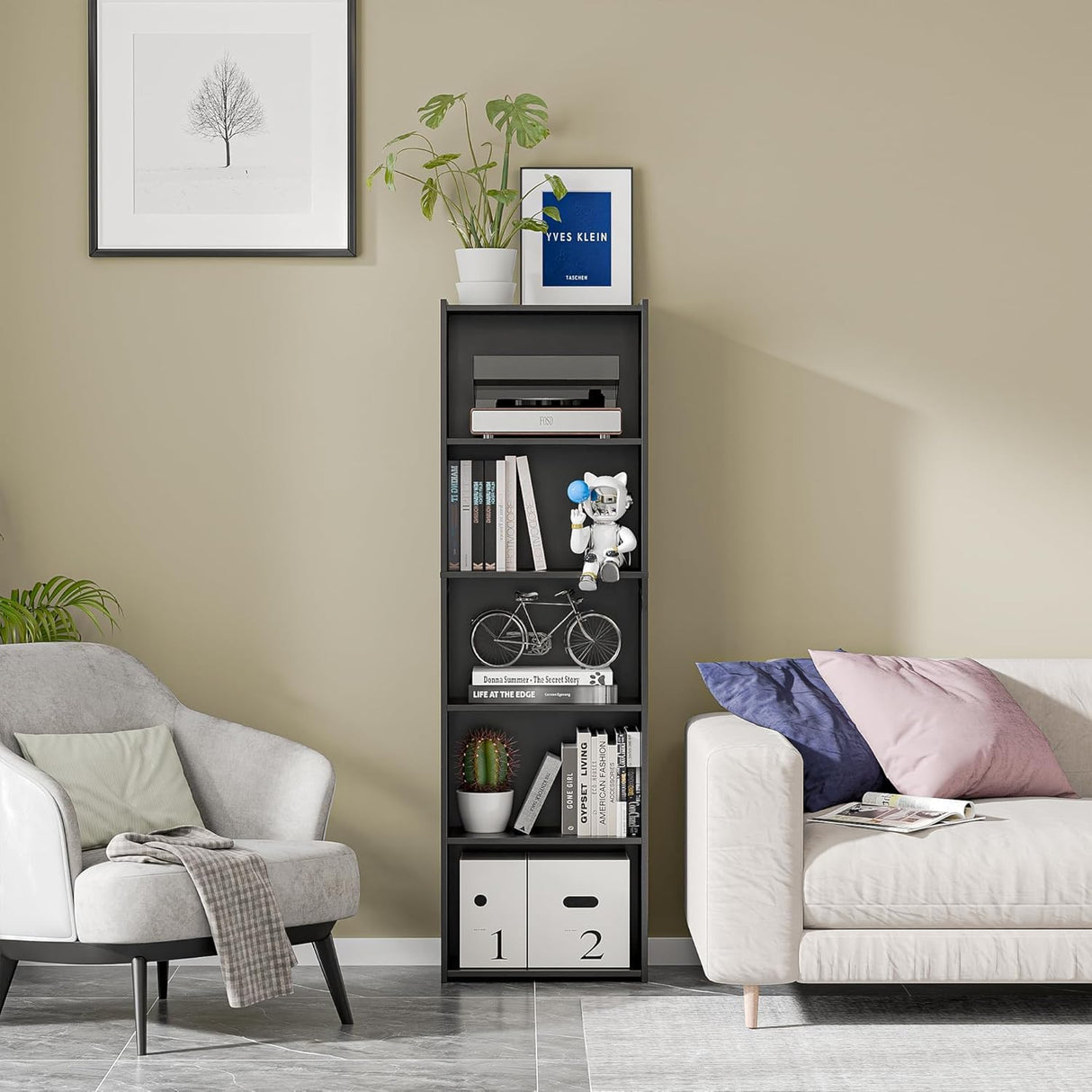 ZenStyle 5-Tier Open Bookcase and Bookshelf, Open Storage Shelf, Freestanding Display Storage Shelves Tall Book Shelf for Bedroom, Living Room and Office (Black)