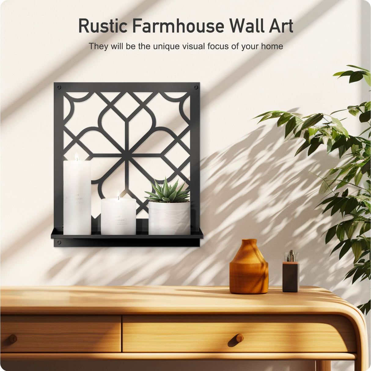 Black Metal Wall Art Holder Set of 2, Black Farmhouse Home Wall Decor, Minimalist Rustic Wall Art, Aesthetics Wall Candle Holder for Living Room Bedroom Bathroom (11.8 x 13 in) Sokurdeg