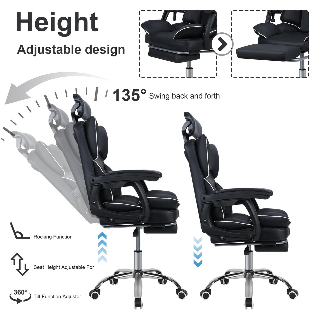 pofluany Gaming Chair Ergonomic Office Chair Home Office Desk Chairs with Footrest High Back Video Game Chair Reclining Computer Chair with Lumbar Support (Black) pofluany