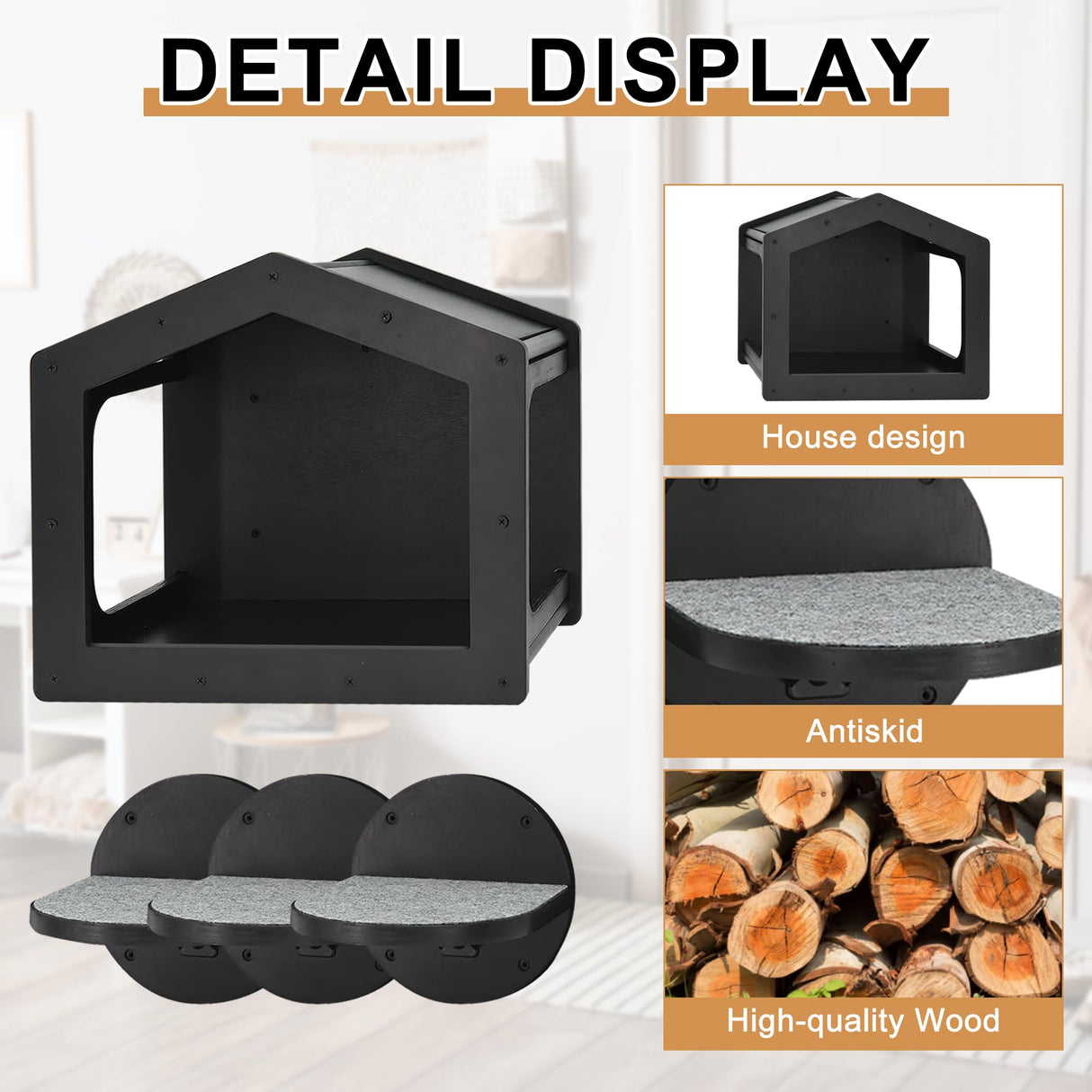 Cat Wall Shelves and Perches - House Fit for Cats Up to 25Lbs, 1 Condo and 3 Large Steps With Scratching Pad, Climbing Shelf for Indoor, Furniture ugiftt