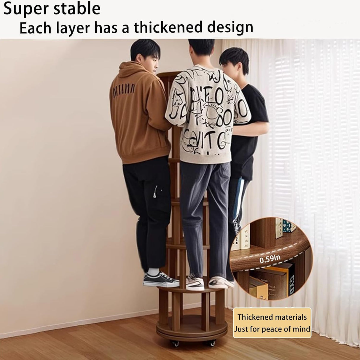 MKSDJIW 6 Tier Rotating Bookshelf, Solid Wood Spinning Bookcase Tower, 360° Spinning Book Shelf Tower for Kids, Narrow Rolling Bookshelves for Small Space, Bedroom, Office MKSDJIW