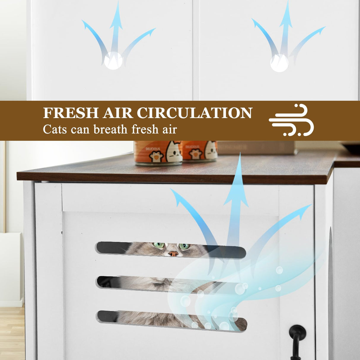 Corner Litter Box Enclosure for 2 Cats, Hidden Litter Box Furniture, Litter Box Cabinet with Double Room, Indoor Cat House End Table, 31.5 x 17.7 x 19.7 in, White JanflyHome