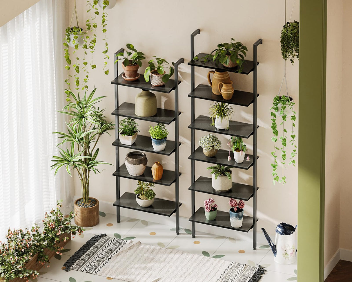 ODK 6-Tier Ladder Shelf, Book Shelf with Metal Frame, Bookcase for Living Room, Home Office, Kitchen & Bedroom, Space Saving Freestanding Organizer Rack, Black (10" D x 24" W x 87" H) ODK