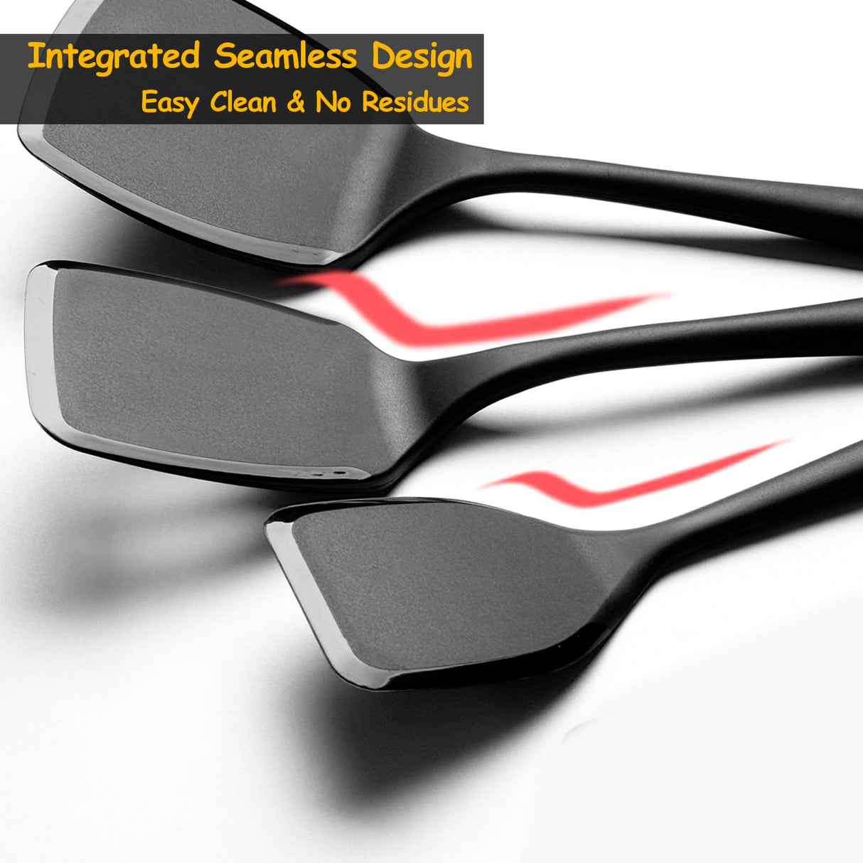 Silicone Spatula Set, 600°F Heat Resistant Silicone Spatula Turner Flipper for Cooking, Non Stick and Non Scratch Kitchen Utensils for Eggs, Burgers, Crepes, 2-Pack Solid Spatulas Set, Black Vovoly