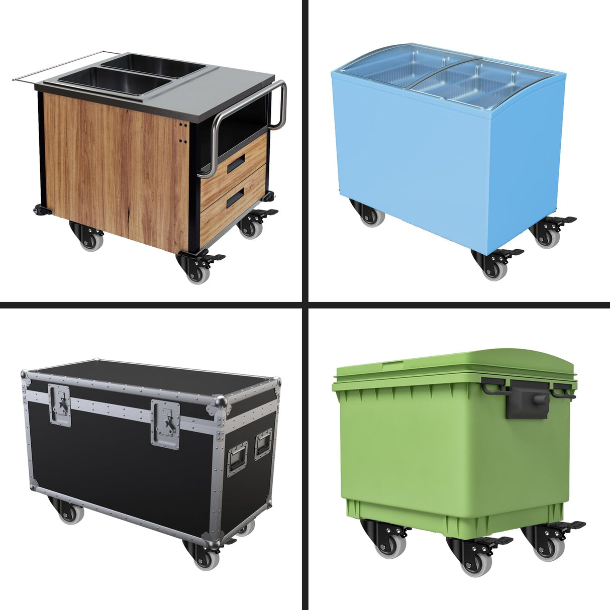 2 Inch Wheel Casters,Set of 4 Heavy-Duty Industrial Caster Wheels with Brake PU No Noise Wheels with Double Locking and Double Ball Bearing Swivel Locking Casters for Furniture, Plate Castors Grey JIN FU TOU