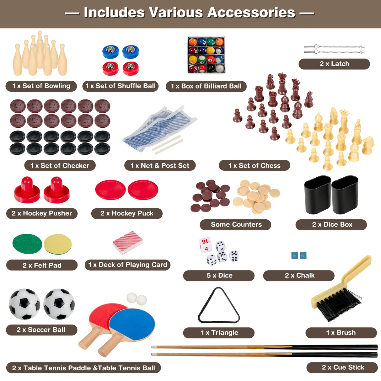 Giantex 10-in-1 Multi Game Table, Combo Game Table Set w/Hockey, Foosball Pool Ping-Pong Chess Cards Checkers Bowling, Shuffleboard, Backgammon, Adult Size Foosball Table for Game Room, Family Giantex