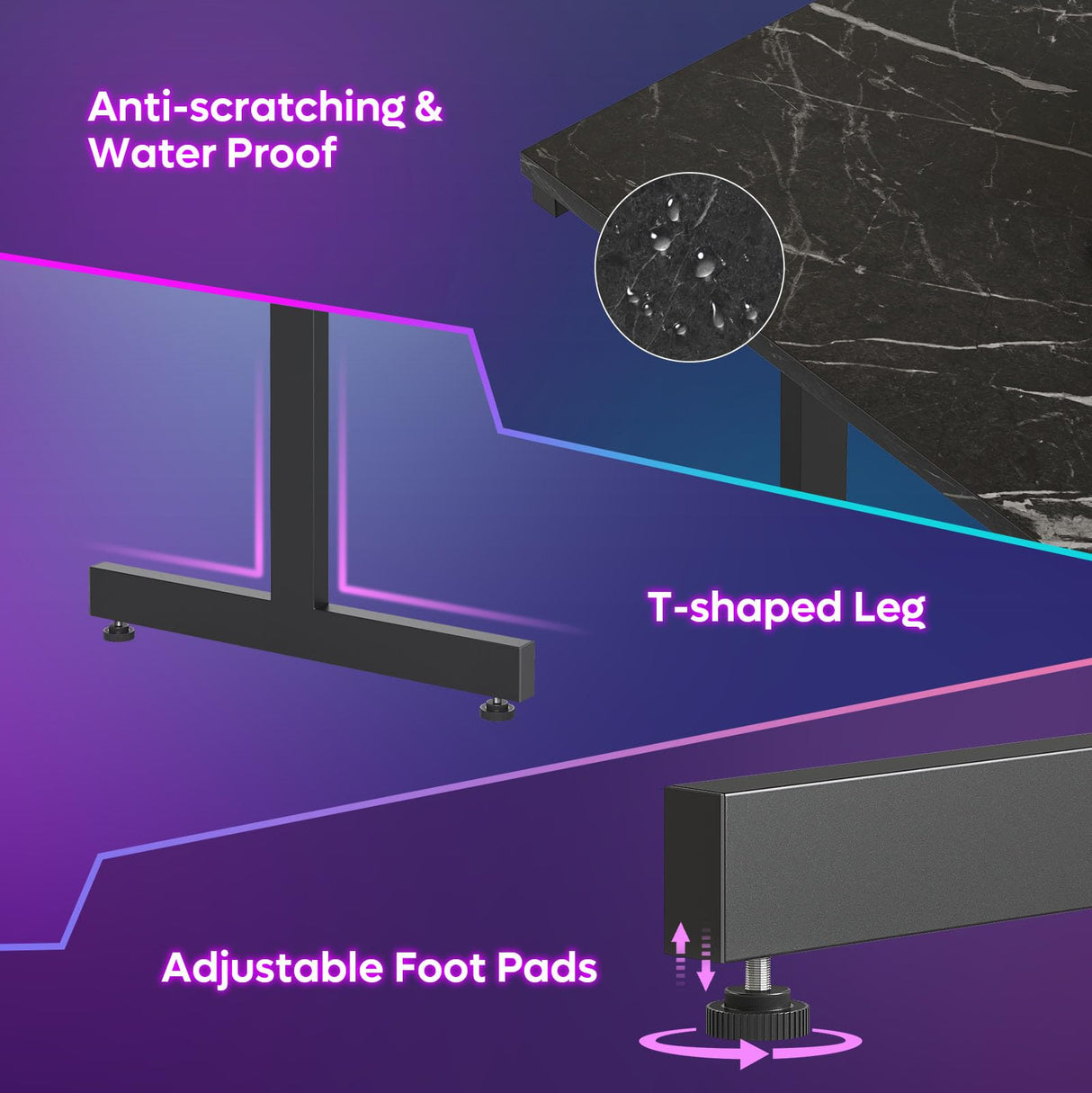 Bestier Small Gaming Desk with Monitor Stand, 42 inch LED Computer Desk, Gamer Workstation with Cup Holder & Headset Hooks, Modern Simple Style Desk for Home Office, Black Marble Bestier