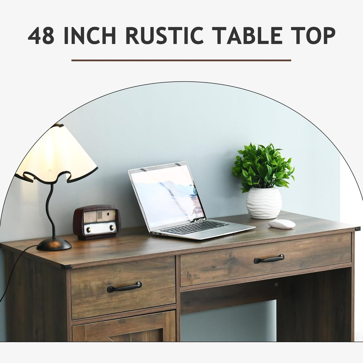 MaverickFurni 48 Inch Farmhouse Desk with 2 Drawers, Small Executive Desk with File Cabinet & barn Door for Small Spaces, Wooden Computer Desk with Storage for Bedroom, Work & Study, Oak MaverickFurni