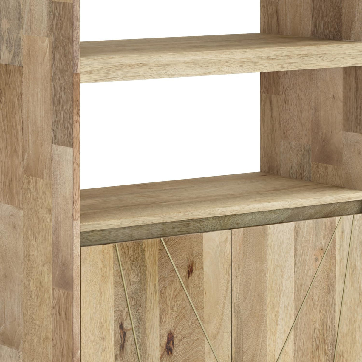 Contemporary Solid Mango Wood 30 Inch Bookshelf with Doors in Natural Finish SIMPLIHOME