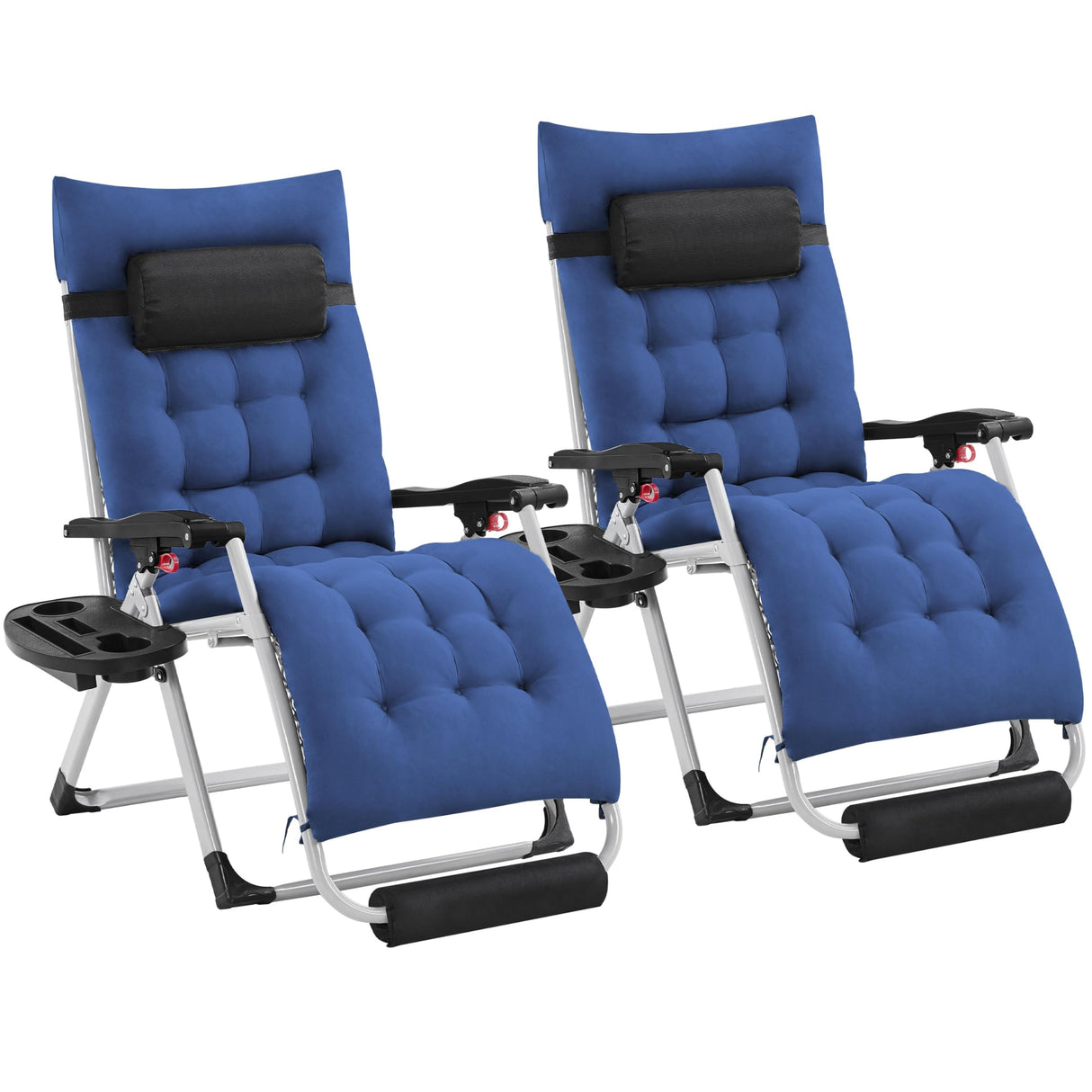 Yaheetech Zero Gravity Chair, Folding Reclining Lounge Recliner with Removable Pad & Headrest & Side Cup Holder Tray for Indoor and Outdoor Navy Blue/2 Yaheetech