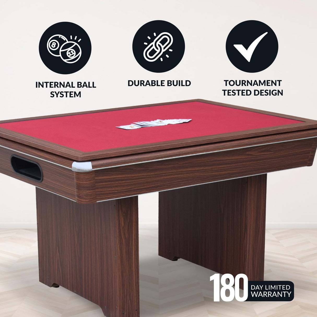 Hathaway Renegade II 54-in Bumper Pool Table – Includes Cues, Billiard Balls, Accessories – Multi Game for Adults & Kids – Rubber Action Bumpers – Family Game Room – Red Felt with Walnut Finish Hathaway
