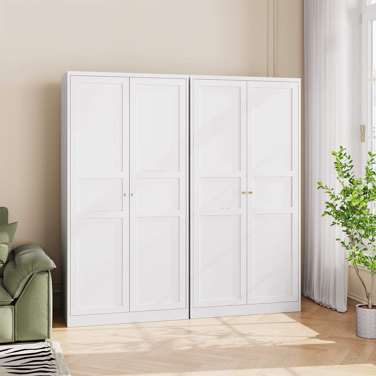 LISSIMO Metal Armoire Wardrobe Closet Cabinet,White Armoire Wardrobe Closets Storage Cabinets with Doors and Adjustable Shelves for Laundry Room,Bedroom,Bathroom LISSIMO