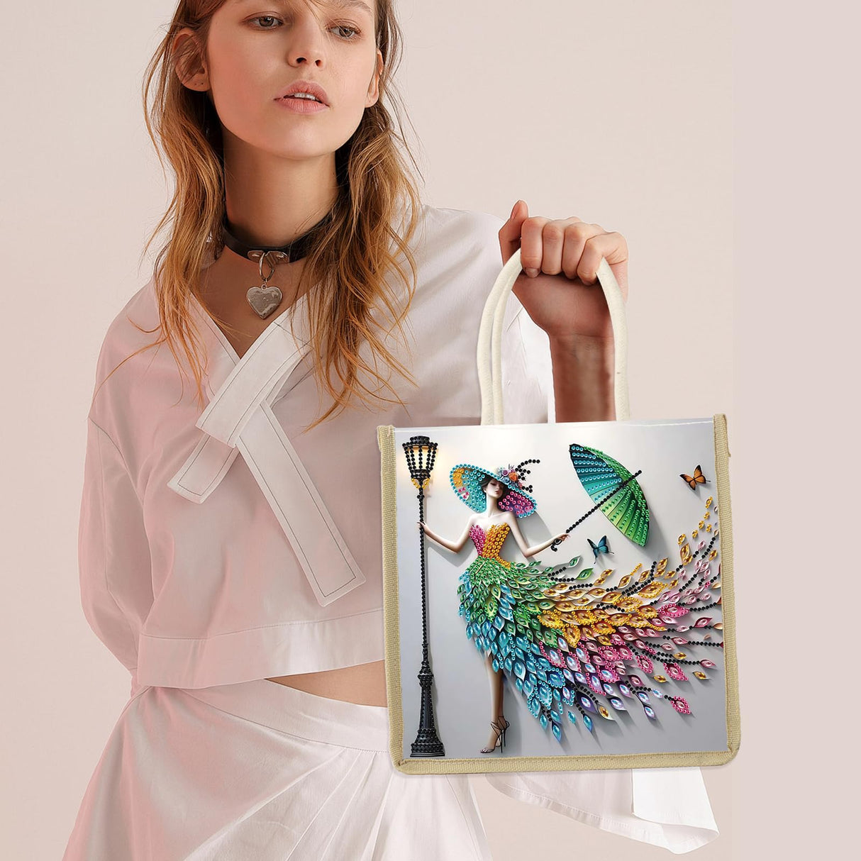 Tontut Diamond Painting kit Handbag Temperament Ladies DIY Handmade Diamond Pattern Creative Gift Large Capacity Commuting Leisure Bag Tontut