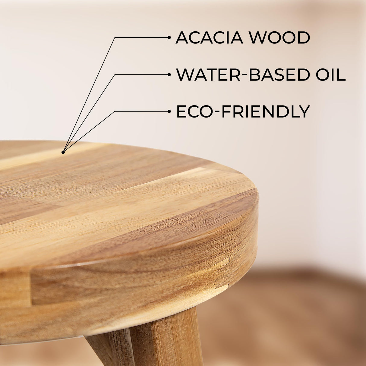 ARROWSTONE Round Stool Acacia Wood, 12" Height, 11" Round Top, Backless, Easy Assembly, Natural Wax Finish, Wooden Stool for Plant, Dining Room, Living Room, Garden, Makeup ARROWSTONE