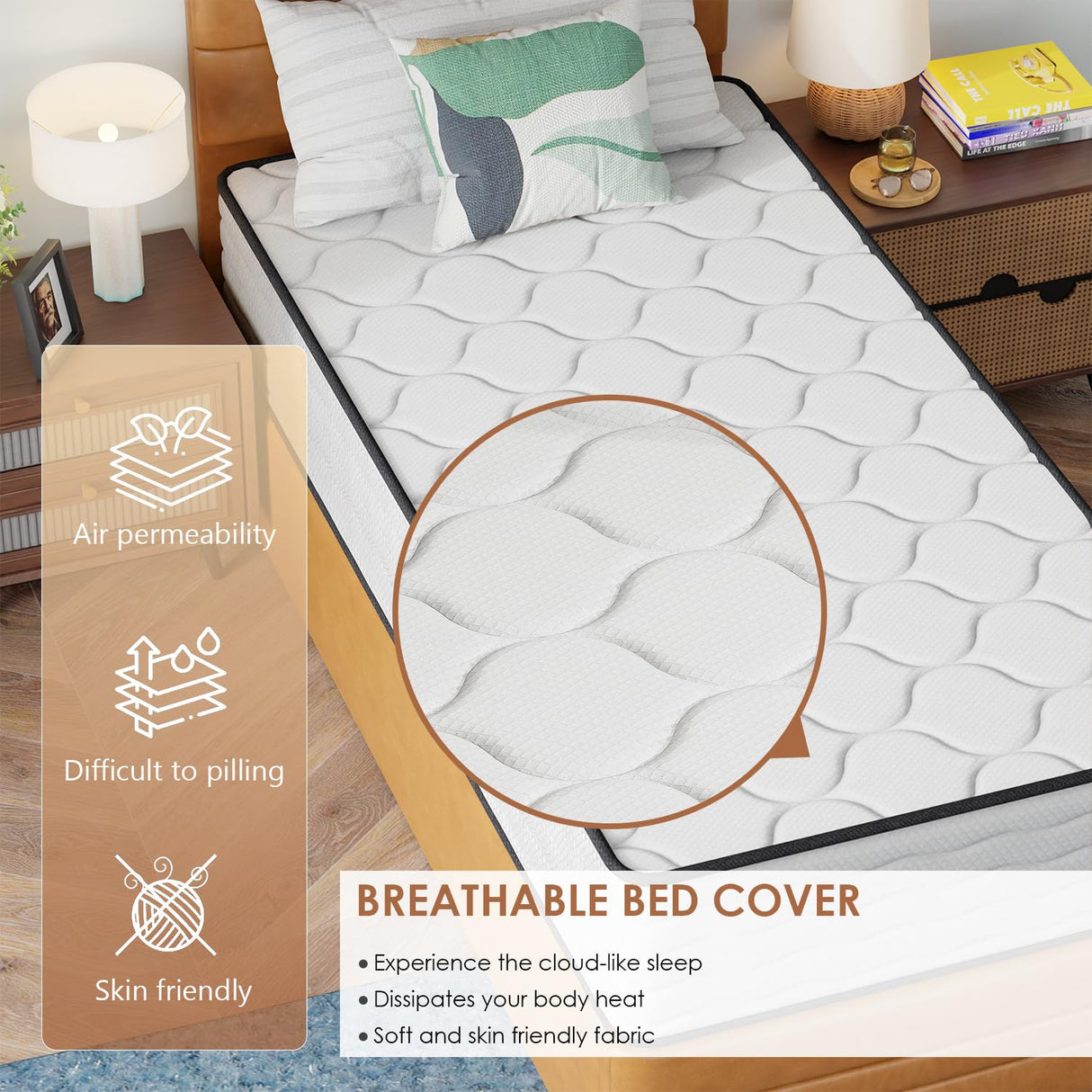 PayLessHere 12 Inch Innerspring Mattress in a Box with Bamboo Charcoal Gel Memory Foam Fiberglass Free CertiPUR-US Certified Medium Firm Spring Mattress Pressure Relief,Twin PayLessHere