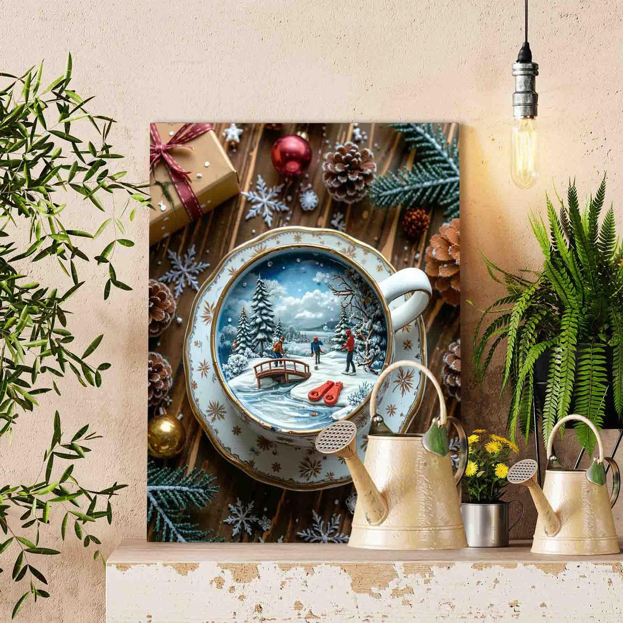 Tucocoo Christmas Themed Latte Paint by Numbers Kits 16x20 inch Canvas Xmas Winter Snow Scene Coffee DIY Oil Painting for Adults Beginner with Brushes and Acrylic Pigmen-Christmas Decor(Frameless) Tucocoo