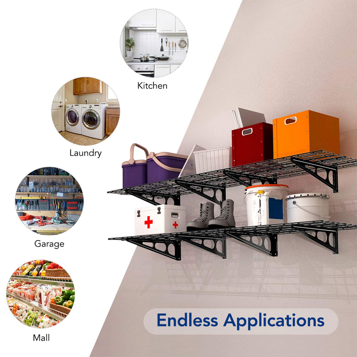 FLEXIMOUNTS 2-Pack 2x6ft 24-inch-by-72-inch Wall Shelf Garage Storage Rack Floating Shelves, 1200 lbs Load Capacity, White FLEXIMOUNTS