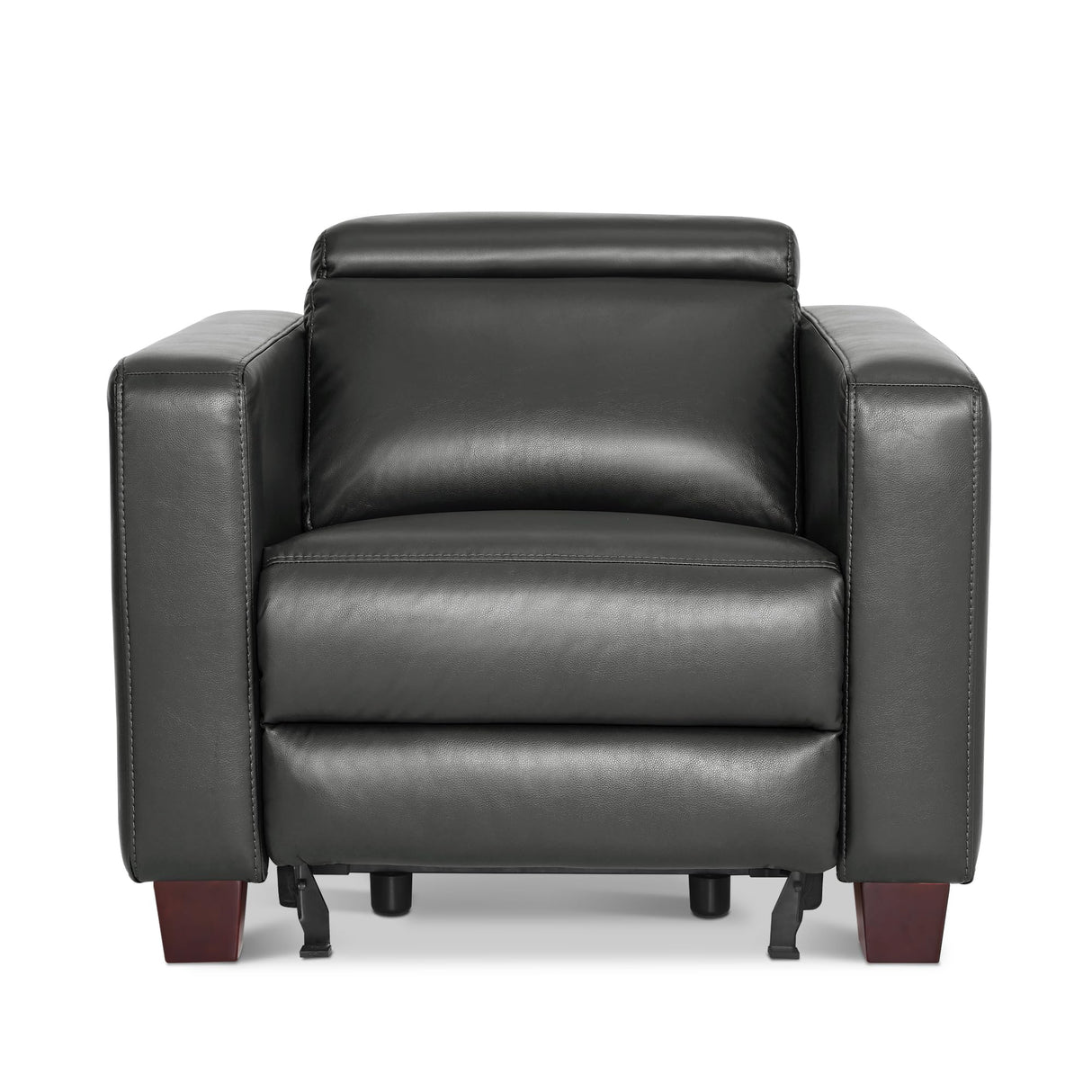 MCombo Zero Wall Recliner Chair, Wall Hugger Power Recliner Chair with Adjustable Headrest, High Wood Leg, USB Charge Ports, for Living Room, Small Spaces, HL128 (Faux Leather, Dark Grey) MCombo