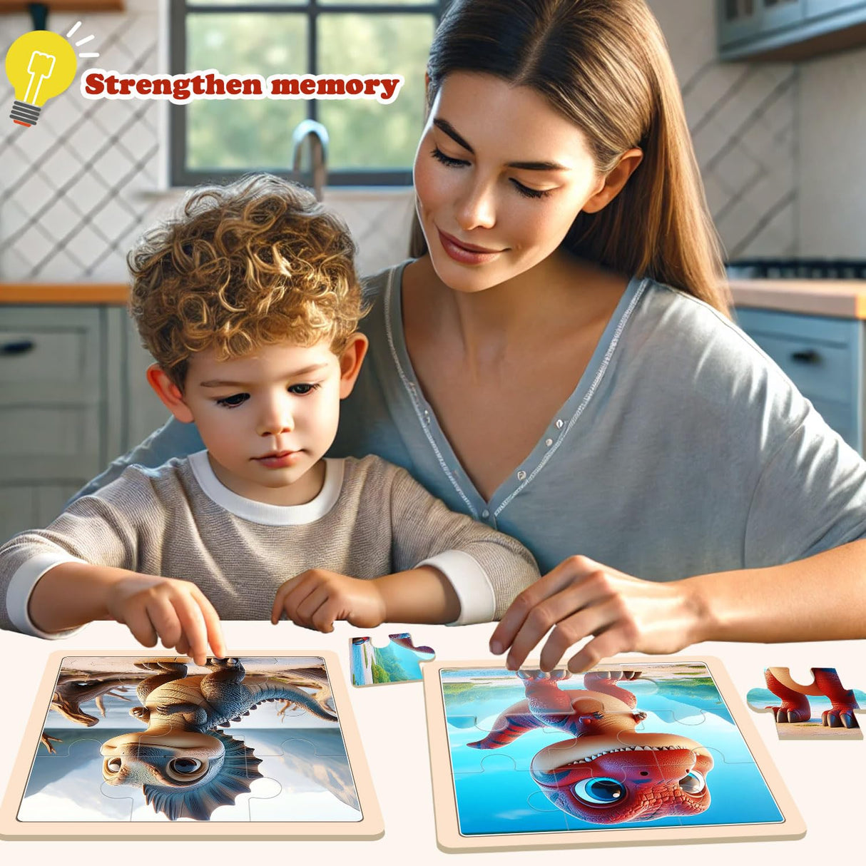 Dinosaur Puzzles for Toddlers 2-4 Years Old,Set of 6 Wooden Puzzles- 9 Pieces for Kids Children Learning Educational Puzzles Toy Gift for Boys and Girls 2 3 4 5 Years Old. JTKDBJZ