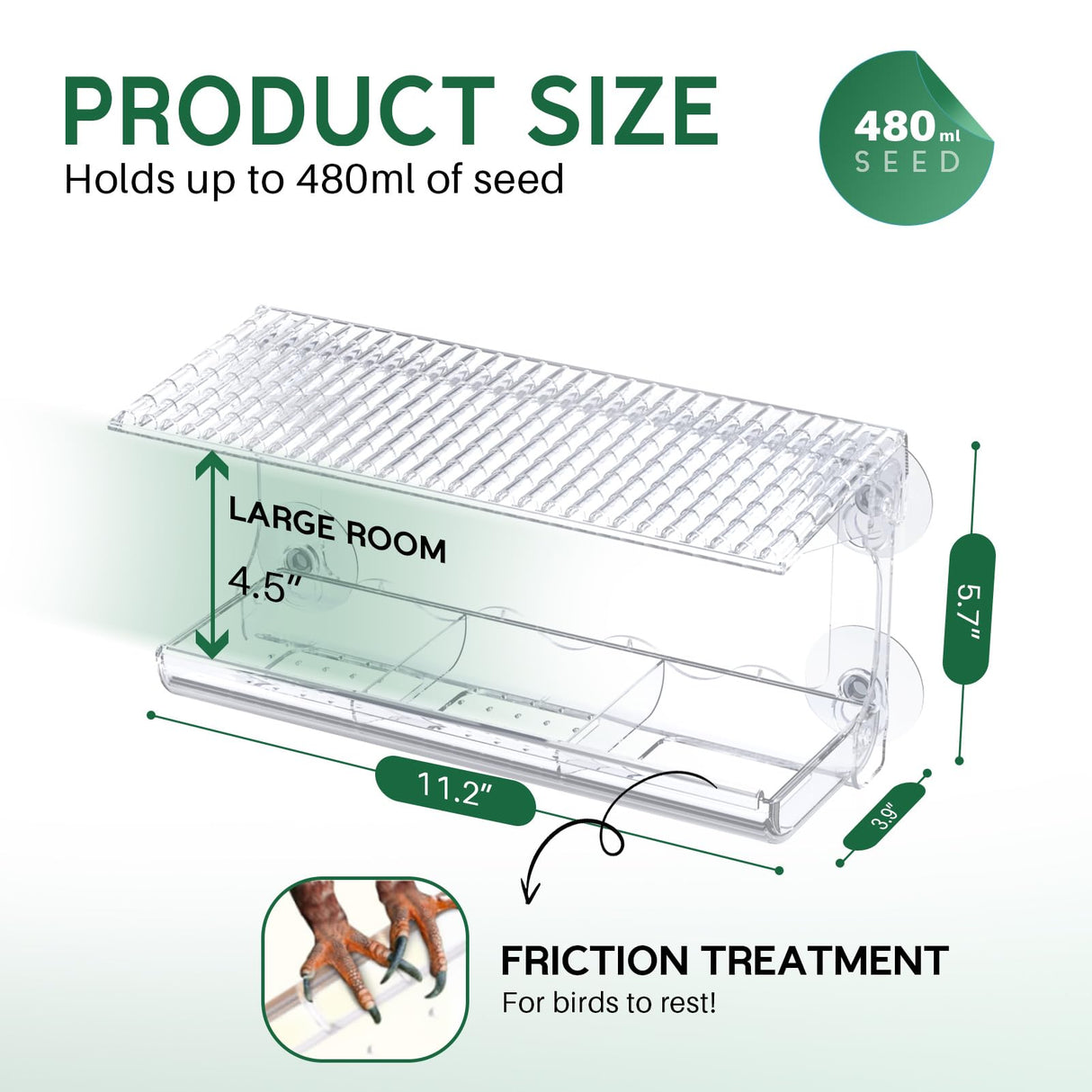 SUNALLY Window Bird Feeder for Outdoors, Clear Bird Feeders Window Mounted with Strong Suction Cups, Transparent Bird House Outside Wild Bird Watching for Garden, Yard, Elderly Kids Viewing SUNALLY