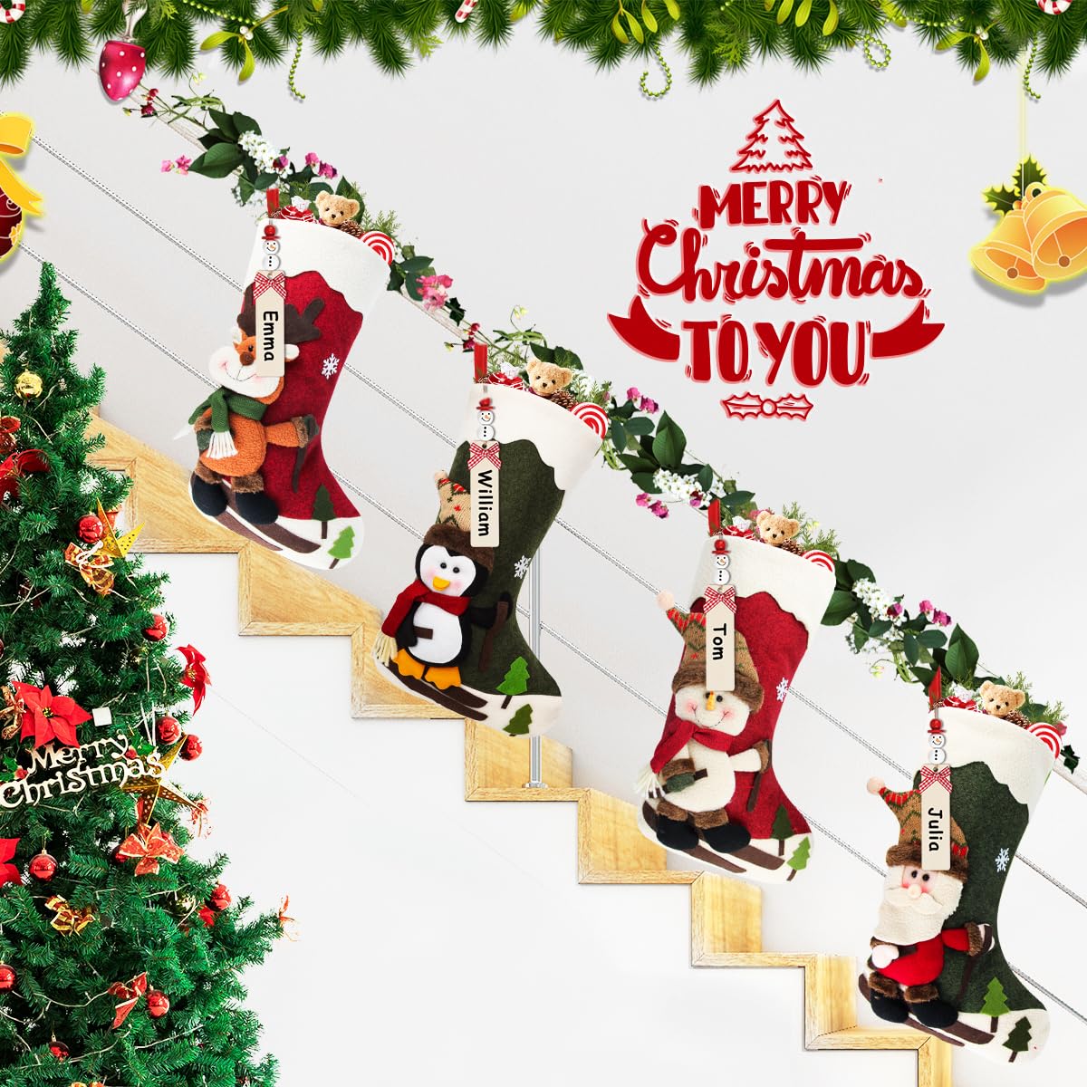 Dreampark Christmas Stockings 4 Pack 18" Big Xmas Stockings Decoration - Santa Snowman Reindeer Penguin Family Stockings for Home Decor Set of 4 Dreampark