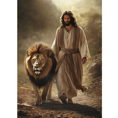KEYIFA 5D Diamond Painting Jesus Diamond Art Kits for Adults, Round Full Drill Lion Diamond Painting Kit for Beginner, DIY Gems Art Craft for Home Wall Decor 12x16 inch