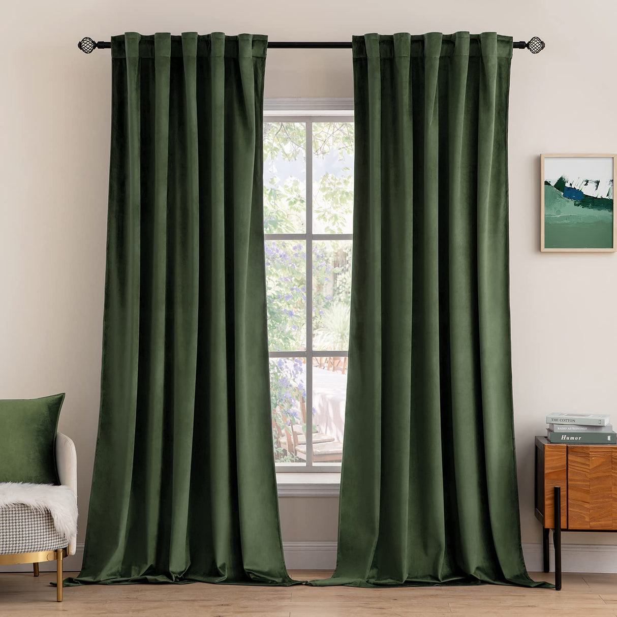 MIULEE Velvet Curtains 108 inches Long 2 Panels - Luxury Blackout Curtains for Bedroom Living Room Thermal Insulated Super Soft Window Drapes Rod Pocket & Back Tab, Olive Green MIULEE