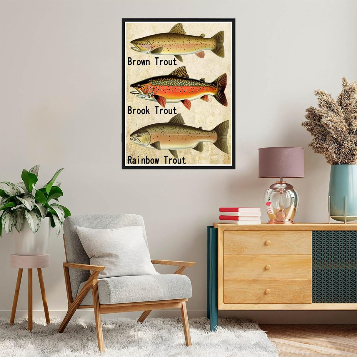 Diamond Art Painting Kit for Adults Retro Trout Fly Fishing Fishing Enthusiast Salmon Category by Number Kits Gem Art Wall Home Decor(Canvas 18.8 x15.8inch) WoodArtSupply