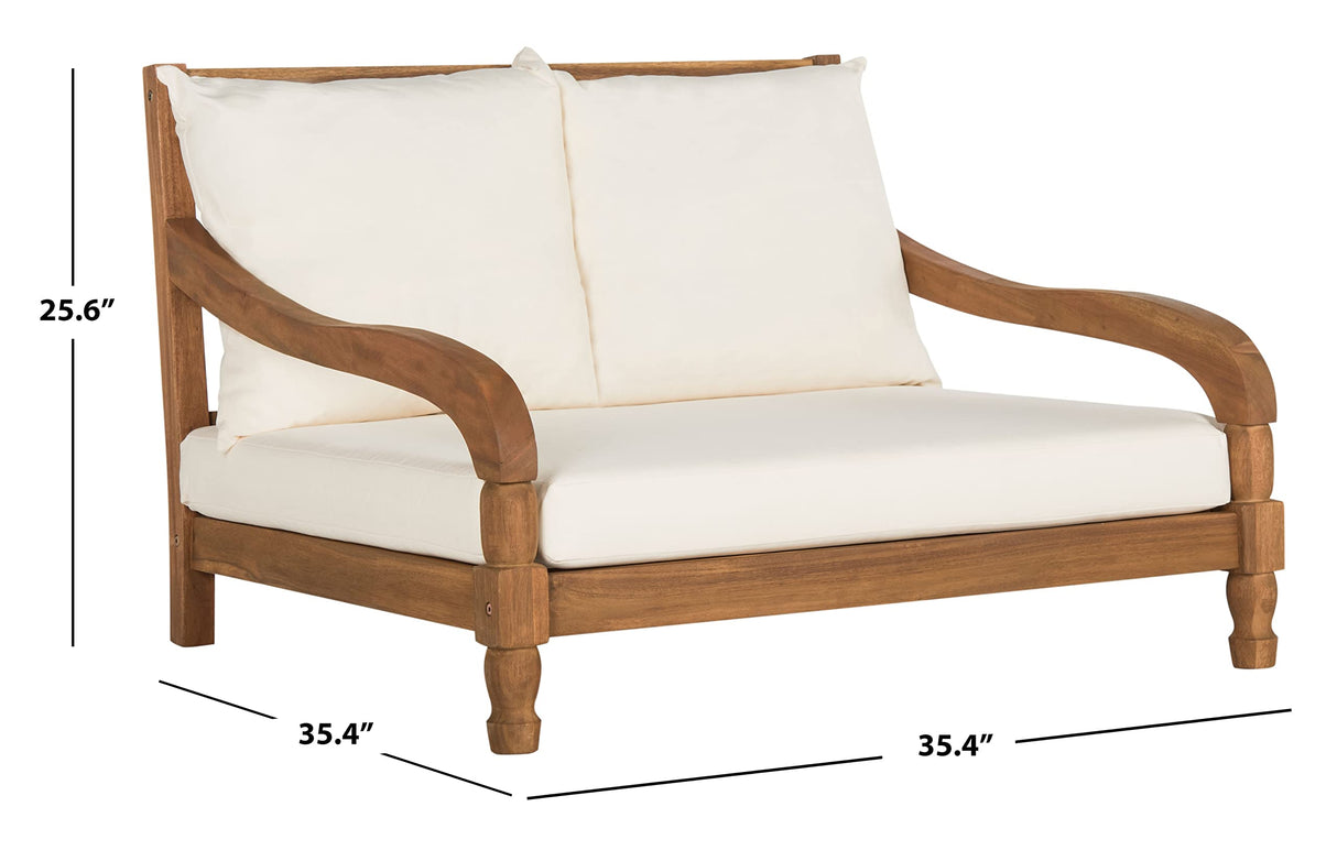 SAFAVIEH Outdoor Collection Pomona Natural Solid Wood/Beige Lounger Bench Sofa Loveseat (PAT6740A) SAFAVIEH