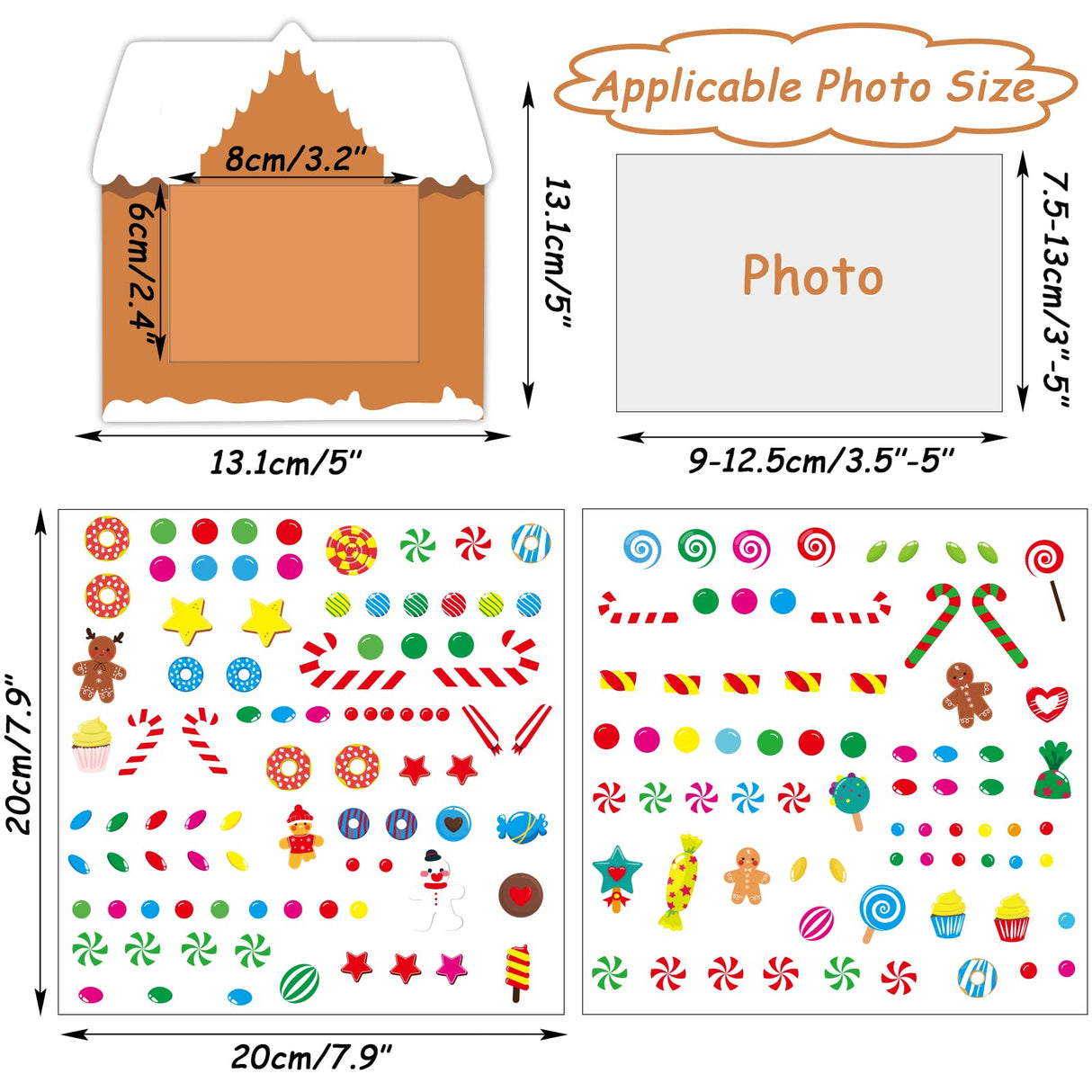 chiazllta 30 Packs Christmas Picture Frame Craft Kits for Kids, Xmas DIY Gingerbread Candy Craft Holiday Art Favor Home Class Game Activities for Kindergarten Preschool chiazllta