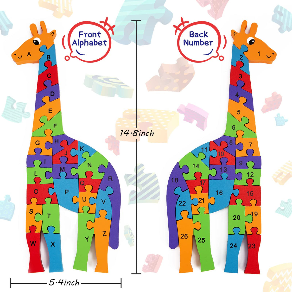 LovesTown Giraffe Wooden Puzzle, 26PCS Jigsaw Alphabet and Number Blocks, Educational Toy for Toddlers, Ideal for Gifting and Learning LovesTown