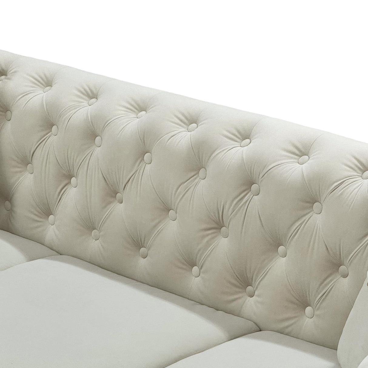 UDiaoszAM 3 Seater 82" Chesterfield Sofa, Wide and Thick Cloud Couch with Tuxedo Arm Tufted Back, Plush Velvet Fabric Sofa Comfy Couches for Living Room with Two Pillows (1, White) UDiaoszAM