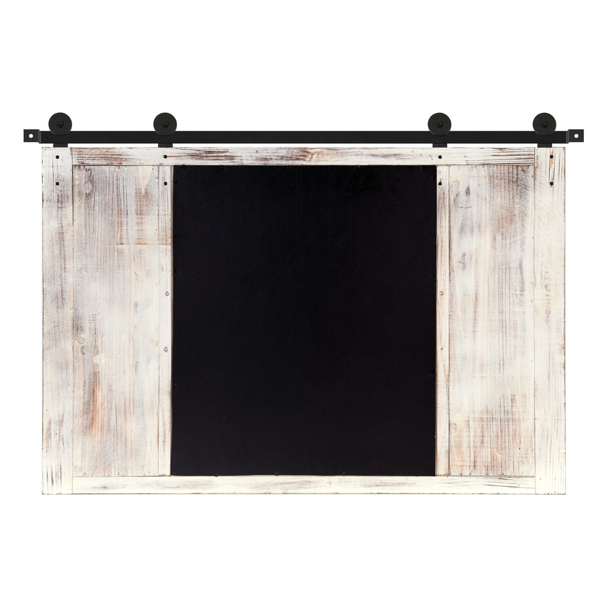 COGOOD Farmhouse Barn Door Mirror - 37" x 26" Rustic Wood Framed Mirror Wall Decor for Dining Room, Bathroom, Living Room, Bedroom Decorative, Rustic White COGOOD