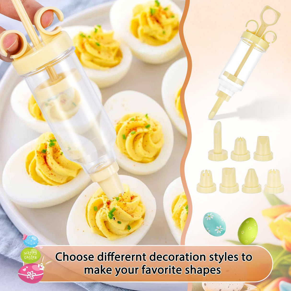 Reversible Wood Deviled Egg Platter Charcuterie Board, 24 Slots Deviled Egg Tray with Injector Piping Tool Silicone Spatula Piping Bag for Easter Party Essentials (16.7''x12.6''x0.78''. 24 slots) FACULX