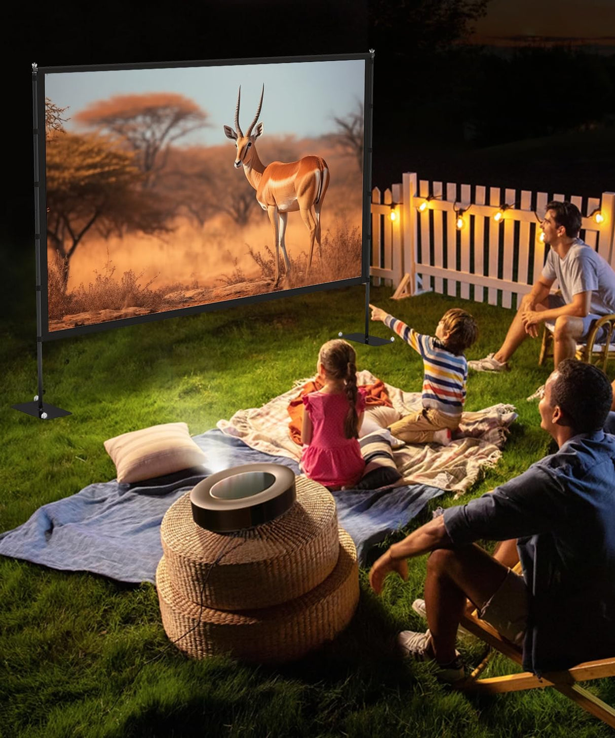 Outdoor-Projector-Screen-with-Stand - 120 inch Portable Projector Screen Indoor Outdoor Projector Screen 16:9 4K HD Lightweight Movie Screen with Carry Bag for Backyard Movie Night STWUI