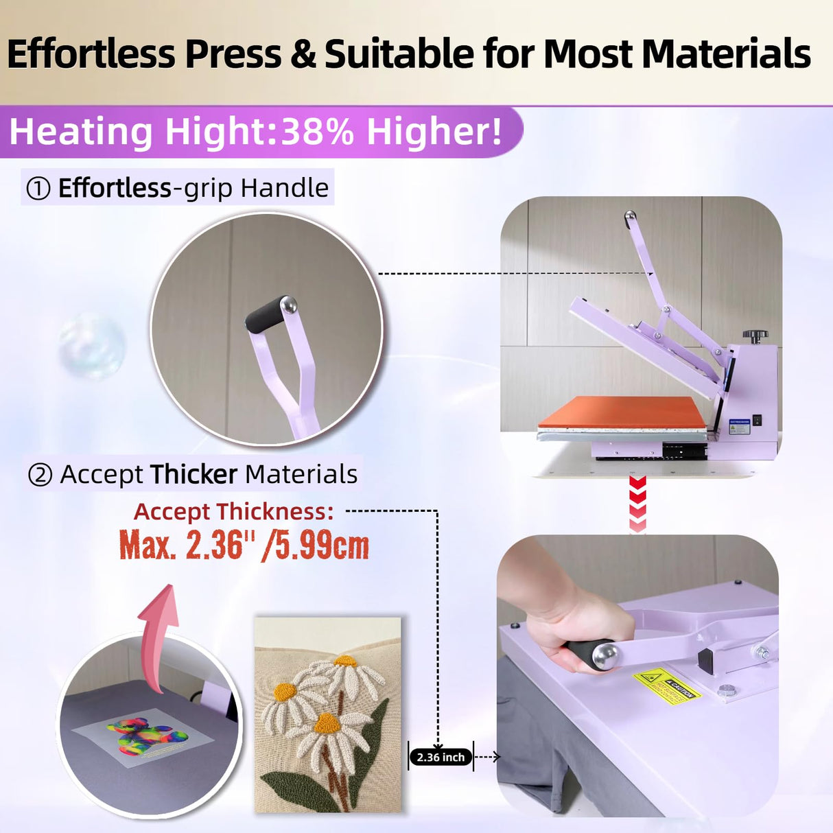 16x24 Heat Press Machine for T Shirts, 1.8-2kw, 72.77lbs High Pressure, Slide Out Sublimation Heat Transfer Press Suitable for Industrial, Small Business, or Home Use. (Purple, 16x24 Manual) Generic