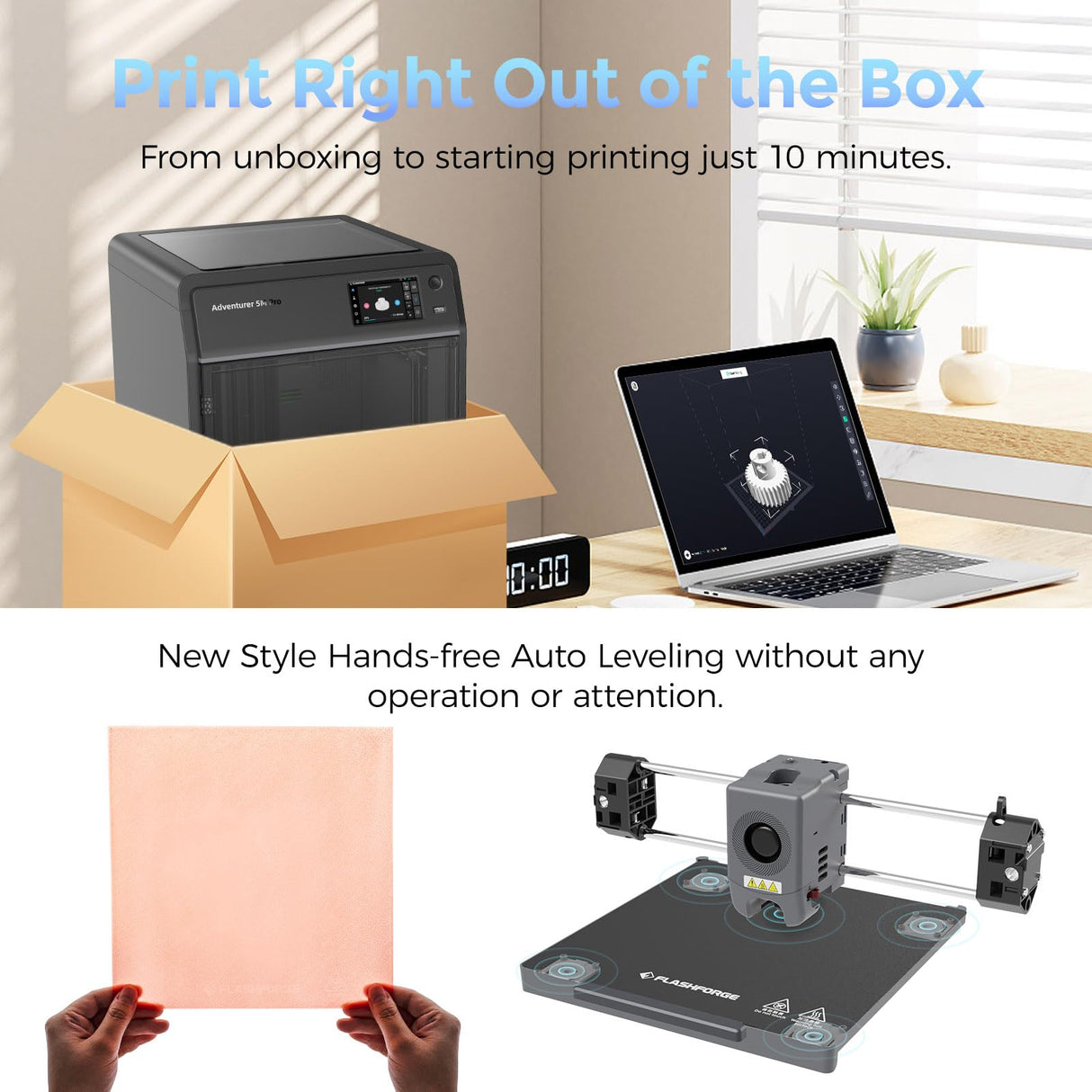 FLASHFORGE Adventurer 5M Pro 3D Printer, 600mm/s High-Speed, FDM 3D Printer Auto Leveling with 280°C Quick Detachable Nozzle, Core XY Structure, Dual Filtration System, Print Size 220x220x220mm FLASHFORGE