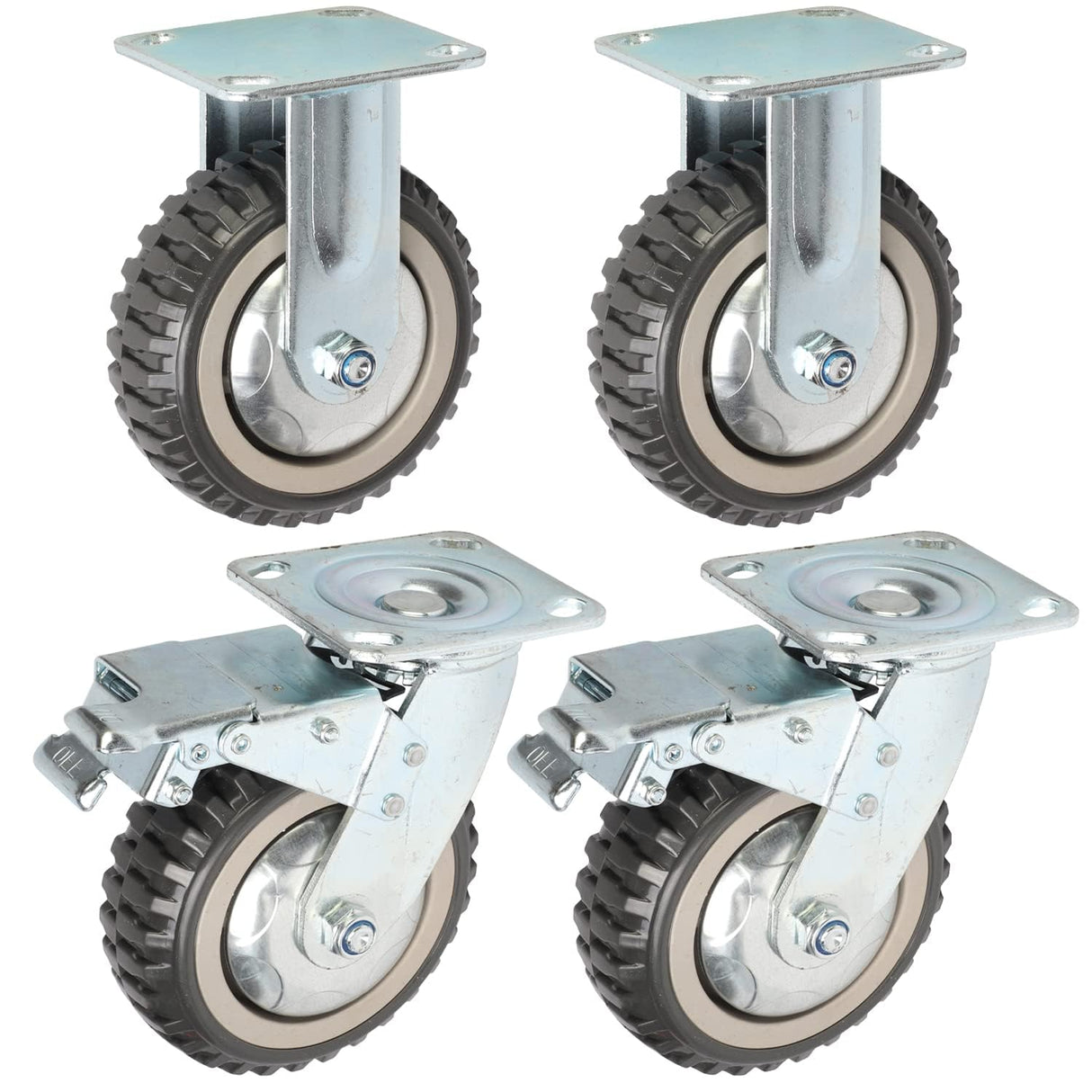 tonchean 6" Heavy Duty Caster 4-Piece Set, Polyurethane Ball Bearing Plate Caster, 2 Fixed Wheels and 2 Lockable Wheels, 360° Swivel Caster Load Capacity 1653lbs tonchean