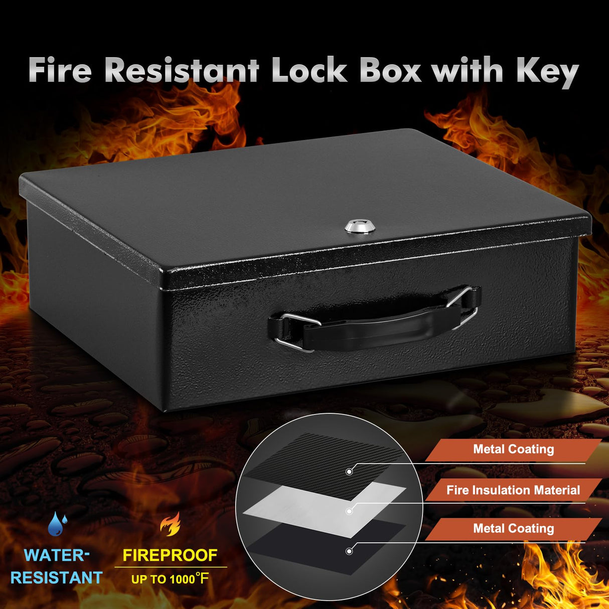 KYODOLED Fireproof Document Box with Key Lock,Safe Storage Box for Valuables,Fire Resistance Security Chest,Fireproof Box for KYODOLED