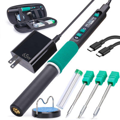 YIHUA 928D-IV Soldering Iron Pen Kit DC 65W Support PD QC, Type C Portable Soldering Station with 3 Tips, Solder Wire, Protective Cap