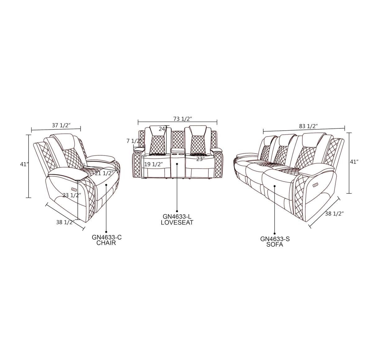 AYCP Multifunction Power Air Leather Recliner Sofa Set with LED Lights, Living Room Furniture, Reclining Sofa, loveseat, Chair with USB Port/Storage (Brown, 3 Pieces) AYCP