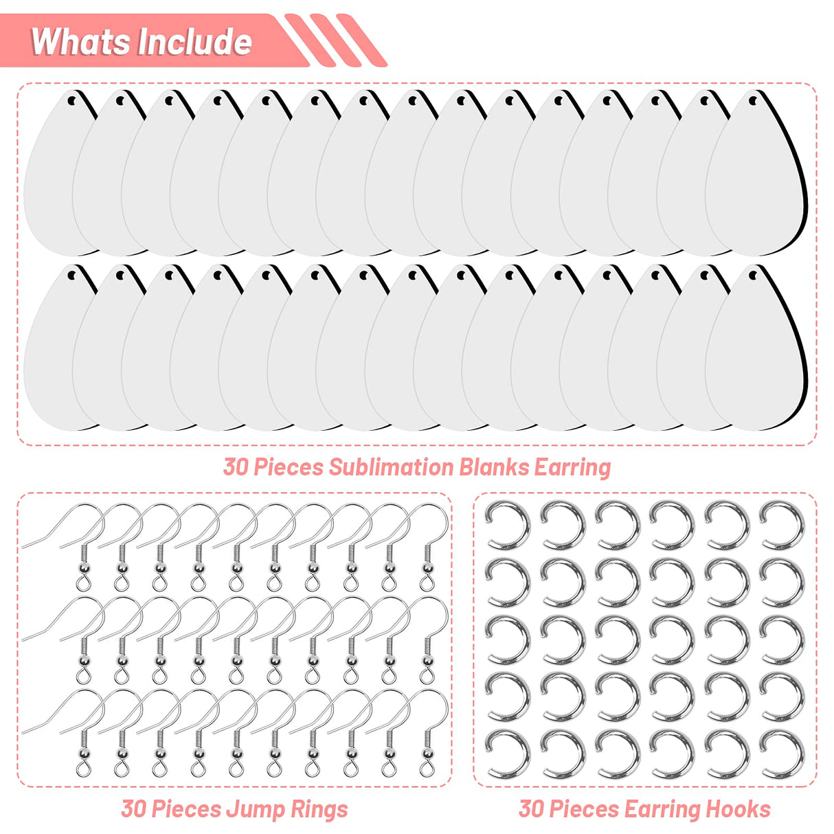 30 Pieces Sublimation Blank Earrings, Modacraft Sublimation Printing Earrings Unfinished Teardrop Heat Transfer Earring Pendant with Earring Hooks and Jump Rings for Jewelry DIY Making. Modacraft