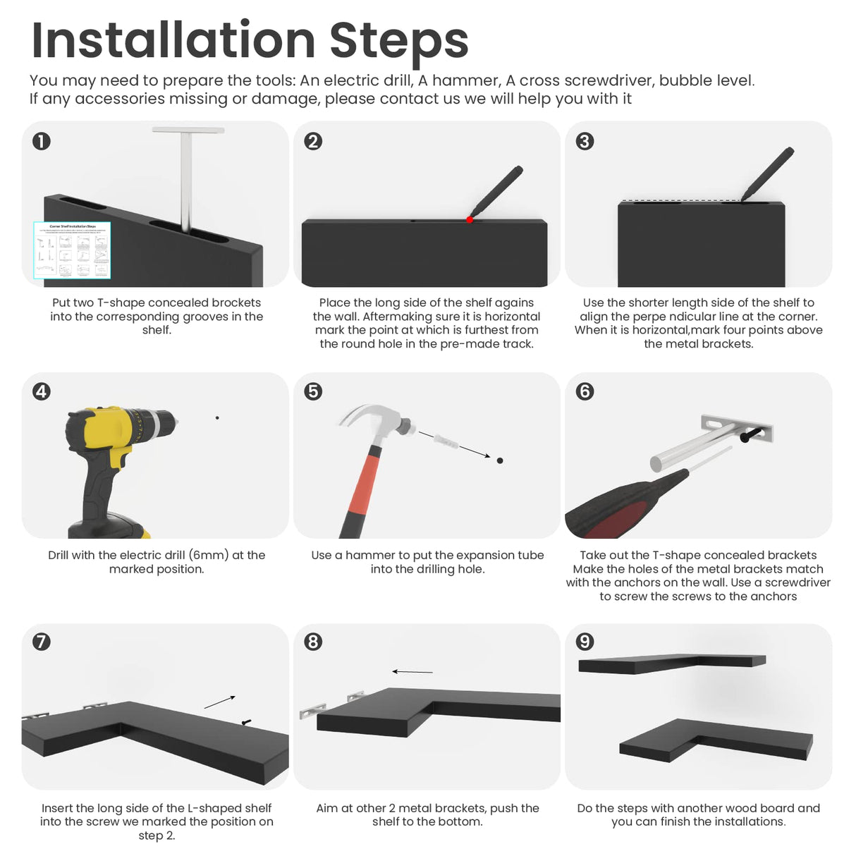 NATURE'S SOURCE Corner Floating Shelves with Invisible Brackets, Corner Shelves Wall Mounted Set of 3, Bedroom Bathroom Kitchen Living Room Office- Gothic Style 17" x 6" (Black) NATURE'S SOURCE