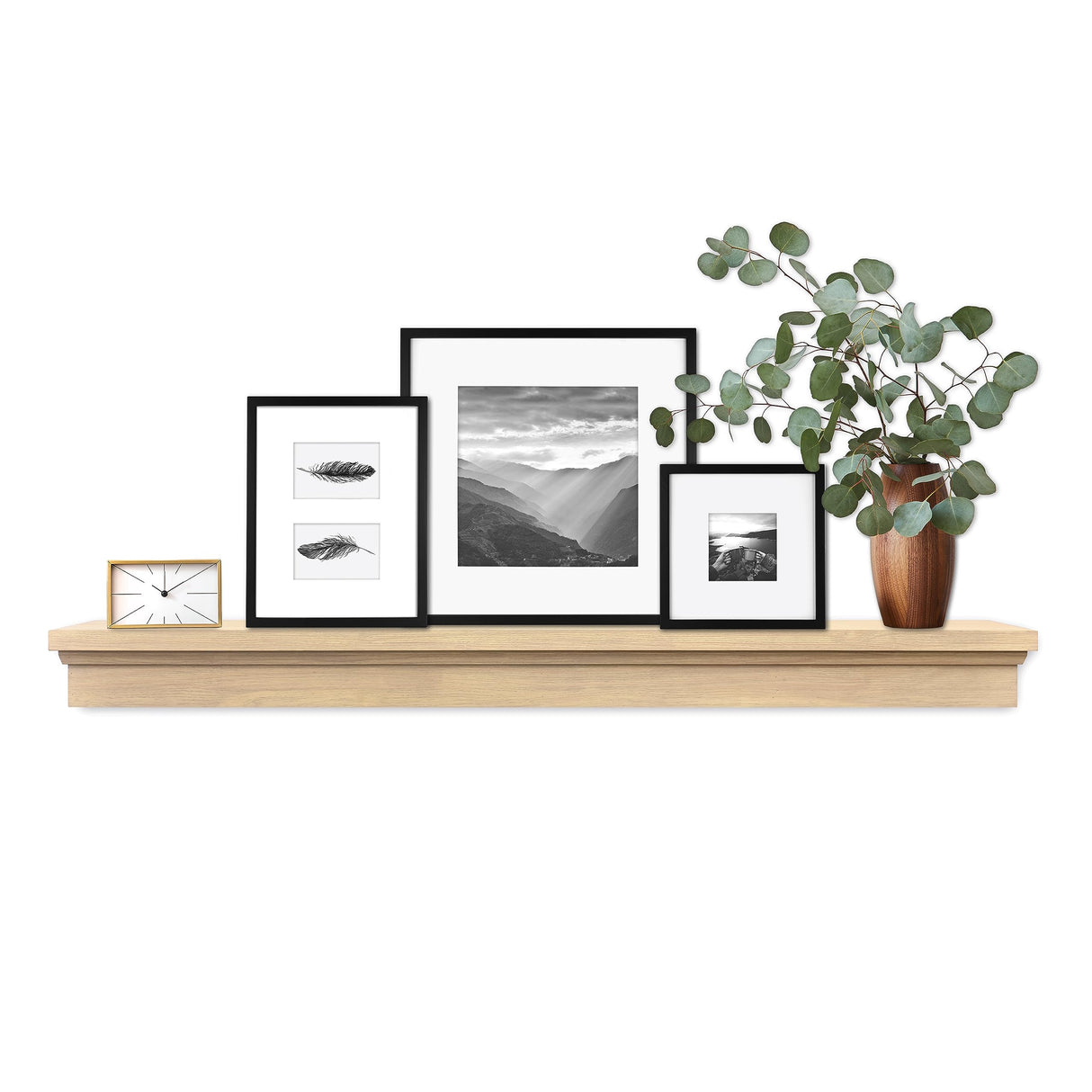 MCS 60-Inch Mantel, Master & Co Natural Woodgrain Finish Solid Wood Floating Fireplace Mantel, Long Floating Shelf for Livingroom with Wood Cleat Hanging System, Photo and Home Decor Display Shelf MCS